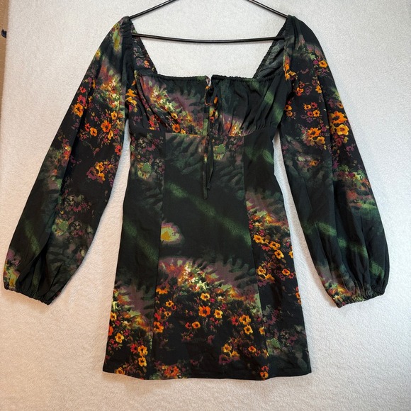 Urban Outfitters Dresses & Skirts - Urban Outfitters Dark Floral Balloon Sleeve Mini Dress Black Multi Size XS